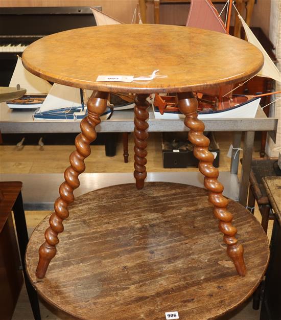 A Victorian circular burr walnut Gypsy table Diam.58cm